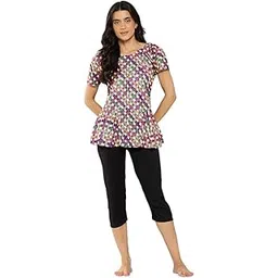 aarika Womens Sports Wear Fawn-Black Colour Check Print Nylon Swim Suit-picture-30