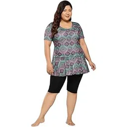 aarika Womens Sports Wear Green-Black Colour Abstract Print Nylon Plus Size Swim Suit-picture-15