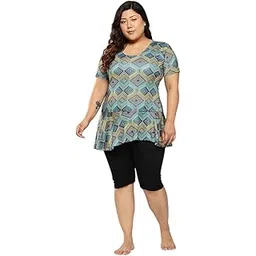 aarika Womens Sports Wear Green-Black Colour Abstract Print Nylon Plus Size Swim Suit-picture-14