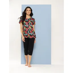 Aarika Womens Sports Wear Rani-Black Colour Printed Nylon Swim Suit With Cap Printed Women Swim-dress Pink Swimsuit-picture-10