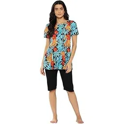 aarika Womens Sports Wear Turqouise-Black Colour Floral Print Nylon Plus Size Swim Suit-(XS-4XL)-(SW-W-P-SHM-CA-1115-FIROZI-40)-picture-24