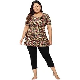 aarika Womens Sports Wear Yellow-Black Colour Floral Print Nylon Plus Size Swim Suit-picture-17