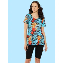 Aarika Womens Turqouise-Black Colour Floral Print Nylon Swim Suit With Cap Self Design Women Light Blue Swimsuit-picture-16