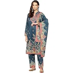 aarika Womens Winter Wear Blue Colour Floral Print Woolen Kurti Pant Set With Dupatta-(S-L)-(KP-W-MD-1006-BLUE-S)-picture-15