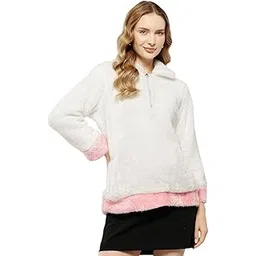 aarika Womens Winter Wear White-Pink Colour Solid Fur Sweat Shirt-picture-31