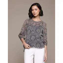 AARKE RITU KUMAR Blue Floral Print Top With Camisole-picture-39