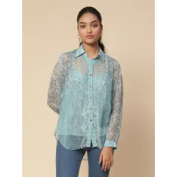 aarke Ritu Kumar Blue Printed Shirt With Camisole-picture-17