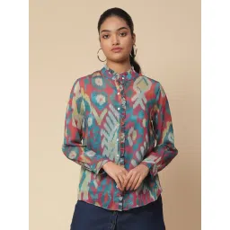 aarke Ritu Kumar Blue Printed Shirt With Camisole-picture-40