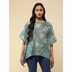 aarke Ritu Kumar Green & Blue Cotton Floral Print Kaftan-picture-36