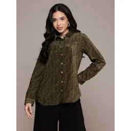Aarke Ritu Kumar Green Kirani Velvet Shirt-picture-32