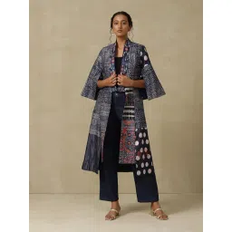aarke Ritu Kumar Navy & White Printed Long Tailored Jacket-picture-41