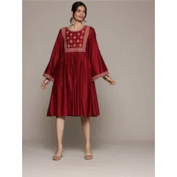 AARKE RITU KUMAR Red Embroidered A-Line Dress-picture-12