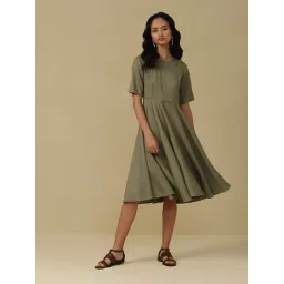aarke Ritu Kumar Sage Green Textured A Line Dress-picture-22