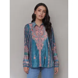 aarke Ritu Kumar Teal & Pink Floral Print Shirt-picture-18