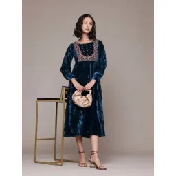 Aarke Ritu Kumar Teal Inara Velvet Midi Dress-picture-19