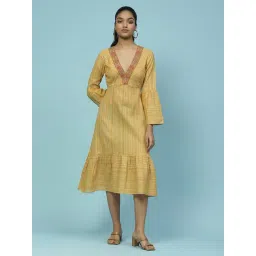 aarke Ritu Kumar Yellow Striped A Line Dress-picture-44