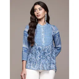 Aarke Ritu Kumar Blue Floral Kurta with Camisole-picture-26