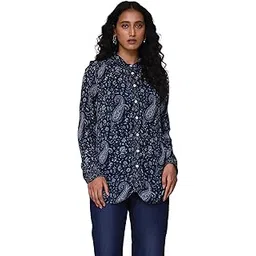 aarke ritu kumar Blue Paisley Print Shirt with Camisole-picture-16