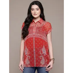 AARKE RITU KUMAR Brick Red Zaira Short Top-picture-25