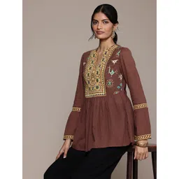 aarke Ritu Kumar Ethnic Motifs Embroidered Flared Sleeves Kantha Work Kurti-picture-17