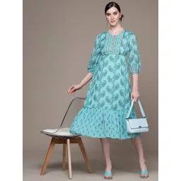 aarke Ritu Kumar Ethnic Motifs Print Puff Sleeves Tiered A-Line Dress-picture-22