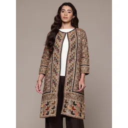 aarke Ritu Kumar Ethnic Motifs Self-Design Round Neck Longline Waterfall Shrug-picture-33