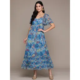 aarke Ritu Kumar Floral Print Flared Sleeves Sweetheart Neck Chiffon A-Line Maxi Dress-picture-27