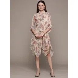 aarke Ritu Kumar Floral Print Tie-Up Neck Flared Sleeve Chiffon A-Line Dress-picture-10