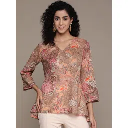aarke Ritu Kumar Floral Printed V-Neck Pure Cotton Kurti-picture-21