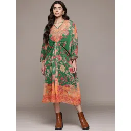 Aarke Ritu Kumar Green Floral Dress with Camisole-picture-25