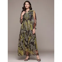 aarke Ritu Kumar Paisley Print Gathered and Pleated Fit & Flare Maxi Dress image 1