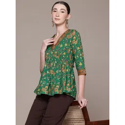 aarke Ritu Kumar Paisley Printed V-Neck Pure Cotton Empire Anarkali Kurti-picture-27