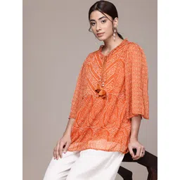 aarke Ritu Kumar Printed Tie-Up Neck Flared Sleeves Ethnic Top-picture-25