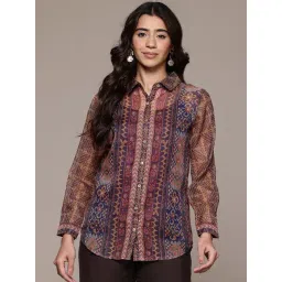 Aarke Ritu Kumar Purple Geometric Print Shirt with Camisole-picture-17