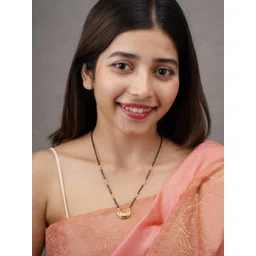 AARSEE OFFICIAL Anti-Tarnish22Kt Gold Plated Crescent Moon Mangalsutra-picture-32