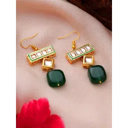 AARSEE OFFICIAL Anti-Tarnish22KT Gold Plated Geometric Green Earrings-picture-16