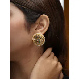 AARSEE OFFICIAL Anti-Tarnish22KT Gold Plated Navrattan Stud Earrings-picture-29