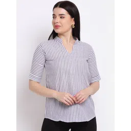 Aarsha Women Purple & White Striped Mandarin Collar Shirt Style Top-picture-20