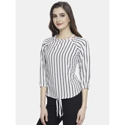 Aarsha Women White & Black Striped Crepe Top image 4