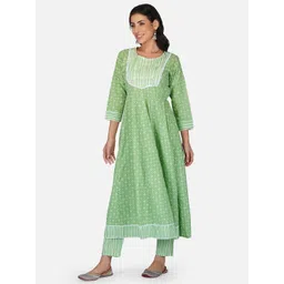 aarti  fashion Aarti Fashion Green & White Ethnic Motifs Printed Pure Cotton Anarkali Kurti-picture-20