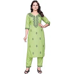 aaru creation Women's Pista Rayon Kurta, 3/4 Sleeves, Knee Length Salwar Suit Set Kurta Pant-picture-20