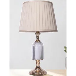 aarvi decor studio Aarvi Decor Beige Fabric Shade Table Lamp with Ribbed Glass Base Elegant & Classic Design-picture-3