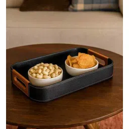aarvi decor studio Black-Brown Premium Faux Leather Large Rectangular Serving Tray-picture-10