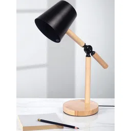 AARVI DECOR STUDIO Black Wood Frusturical Shaped Table Lamp-picture-14