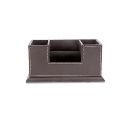 AARVI DECOR STUDIO Brown Faux Leather 4 Compartments Office Tabletop Storage Box-picture-15