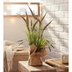 aarvi decor studio Brown Silk Plastic And Jute Artificial Foxtail Grass Arrangement Flower Bunch With Jute Wrap-picture-49