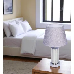 aarvi decor studio Chrome Glass Table Lamp With Metal Base and Grey Cotton Fabric Shade-picture-14