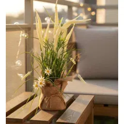 aarvi decor studio Cream Silk Plastic And Jute Artificial Foxtail Grass Arrangement Flower Bunch With Jute Wrap-picture-44