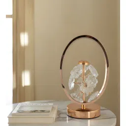 aarvi decor studio Gold Crystal & metal Floral crystal LED oval lamp-picture-14