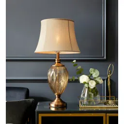 aarvi decor studio Gold Glass Golden Diamond Opulence Table Lamp-picture-33